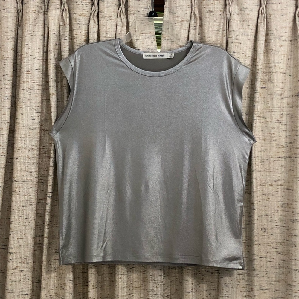 RM Rebecca Minkoff Metallic Silver Boxy Muscle Tee
